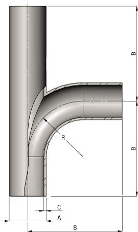 Hygienic Equal Swept Tee Schematic
