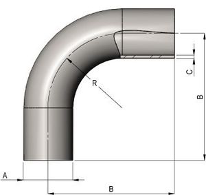 Hygienic 90° Long Bend Schematic