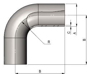 Hygienic 90° 1xD Bend Schematic