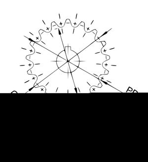 Sprocket diagram showing pitch diameter, outside diameter and root diameter